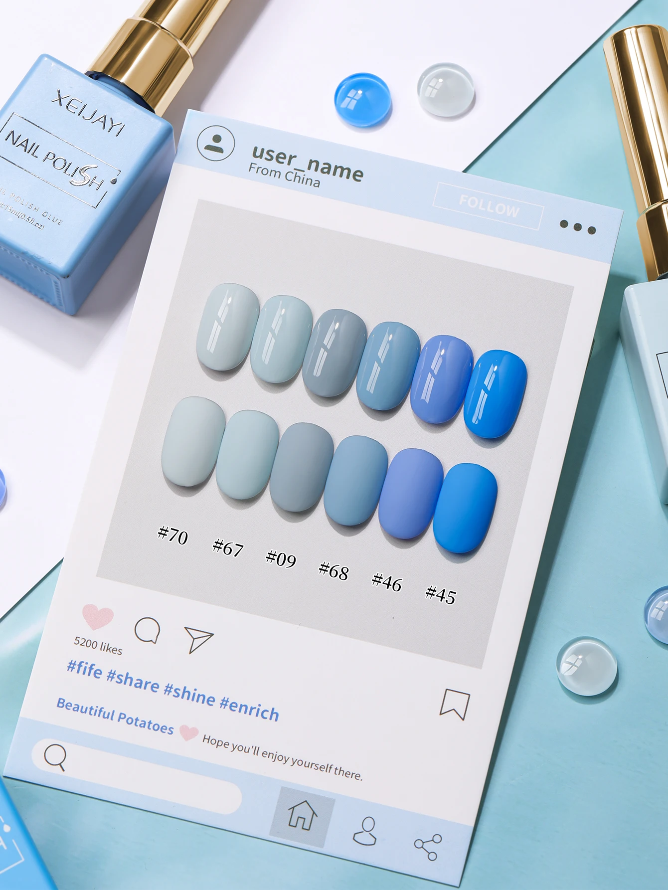 XEIJAYI 6pcs 15ml เจลเล็บชุดสีฟ้ากึ่งถาวร UV GEL Polish ชุดทั้งหมดสําหรับเล็บชุด Soak Off UV LED Vernis