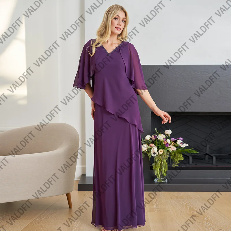 

Customized Long Sheath Purple Mother of the Bride Dresses with Jacket for Weddings Guest Dress Robes Invitee Mariage