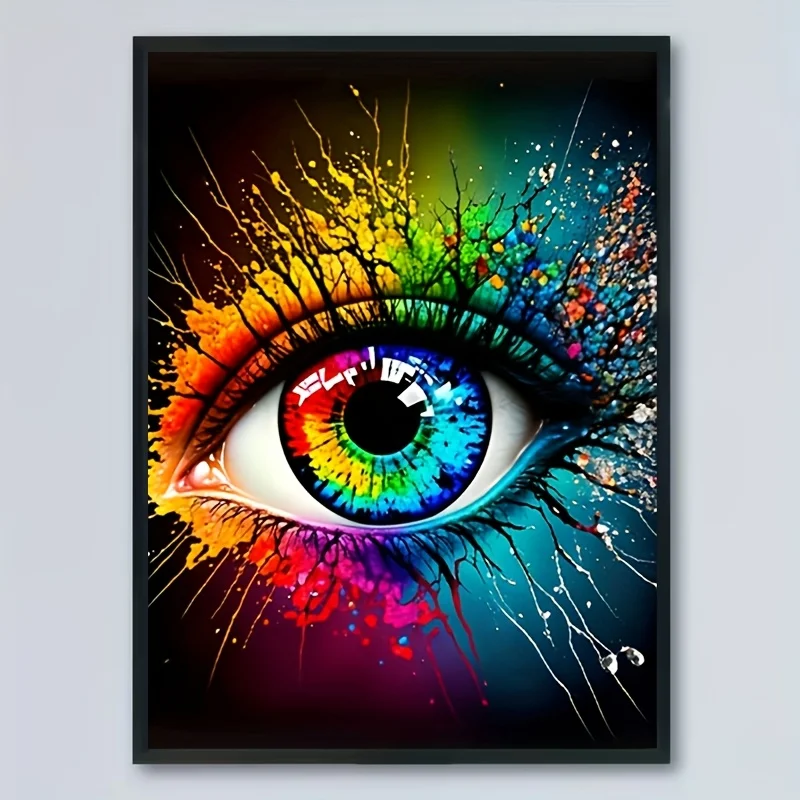 2027,1pc Frameless  Canvas Painting, Multi-Size Specifications Colorful Eyes Abstract Canvas Art - Modern Wall Decor Suitable