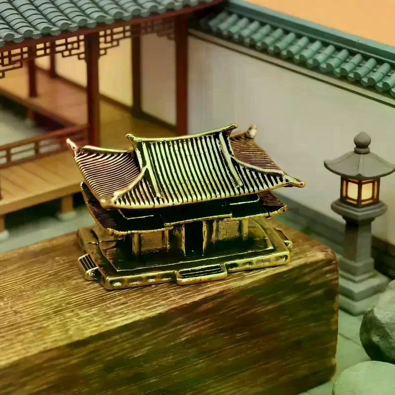 Brass Ancient Architecture Figurines Home Decor Chinese Ancient Buildings Pavilions Fairy Garden Miniatures Fish Tank Decoration