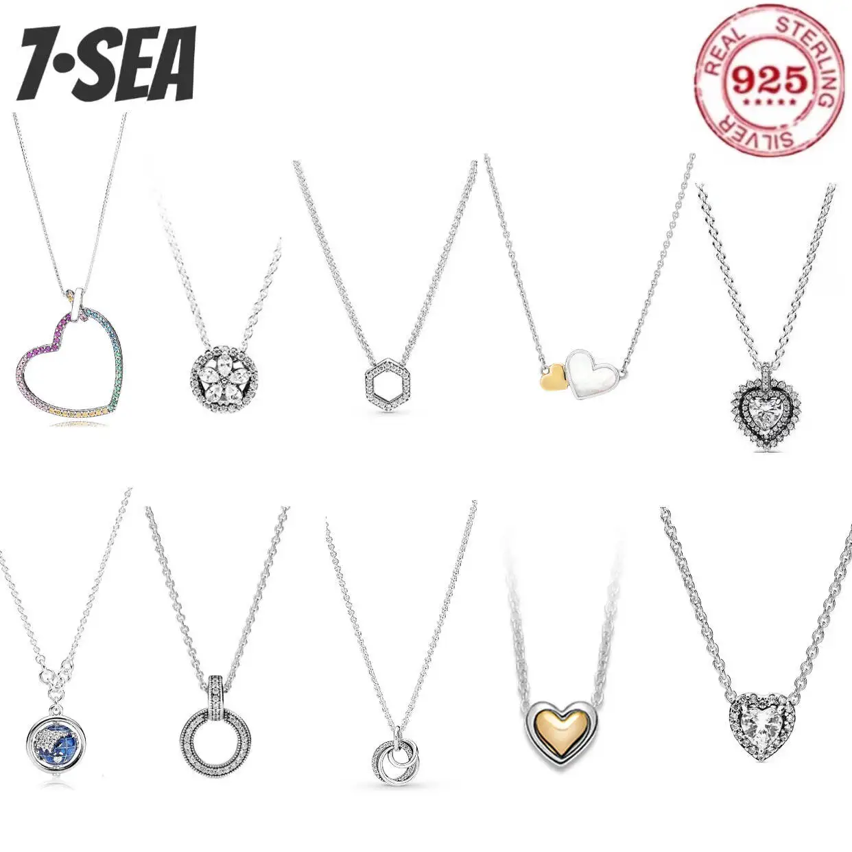

Valentine's Day Gift 925% Pure Silver Classic Dazzling Round Heart shaped Planet Pendant Necklace Original Women's Jewelry Gift