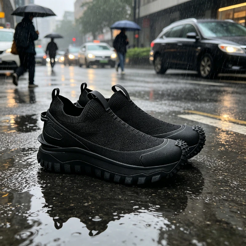 Platform Sneaker Mens Shoes Summer New Fly Woven Mesh Breathable Comfortable Mens Casual Soft Sole Fashion Black Slip On Shoes