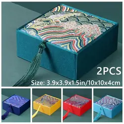 2Pcs Jewelry Packaging Box Chinese Brocade Jewelry Case Buddha Bead Bracelet Box Pendant Necklace Ring Box Jewelry Gift Box