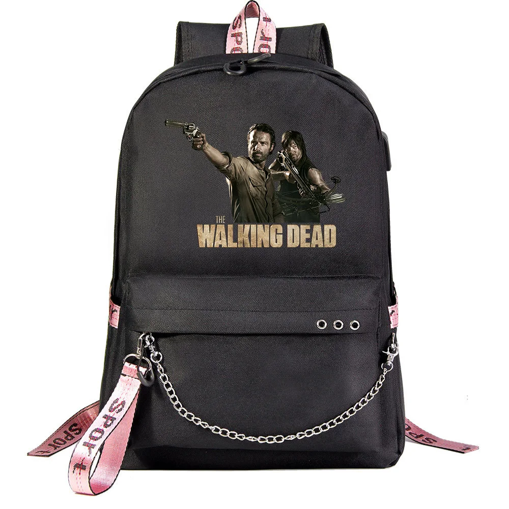 

The Walking Dead Boys Girls School Bags Teenager USB Charging Chain Travel Backpack Student College Bookbag Mochila