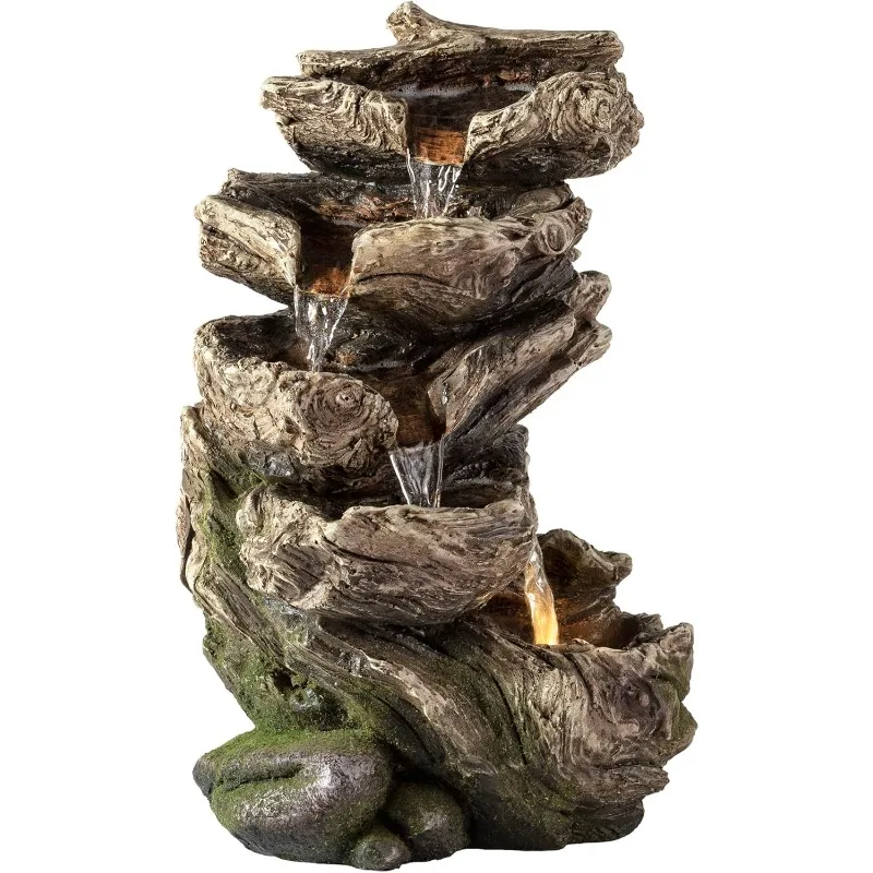

Indoor Tabletop Waterfall Fountain with LED Lights, 5-Tier Rainforest Garden Fountain 11",