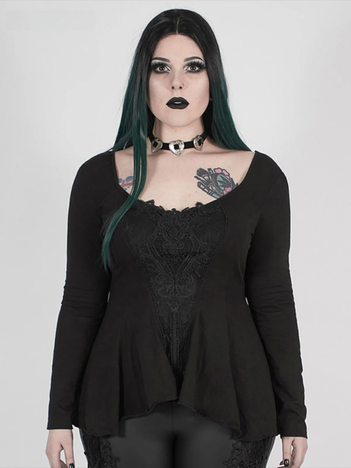 Black Long Sleeve Irregular T-Shirt plus Size Women's Fashion Slim Fit Base Layer Shirt Autumn Winter New Style PUNK RAVE