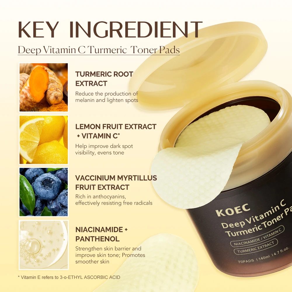 VC Toner Pad Kojic Acid Cleansing Pads Balance Skin Oil Exfoliating Remove Excess Keratin Facial Sponges For Cleansing Toner Pad