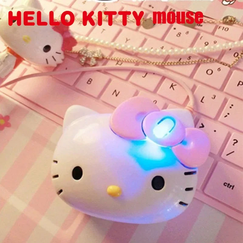 Sanrio Hello Kitty USB Wired Gaming Mouse Cute Mute Optical Computer Mouse New Anime Gamer Mice for Desktop PC Laptop Notebook