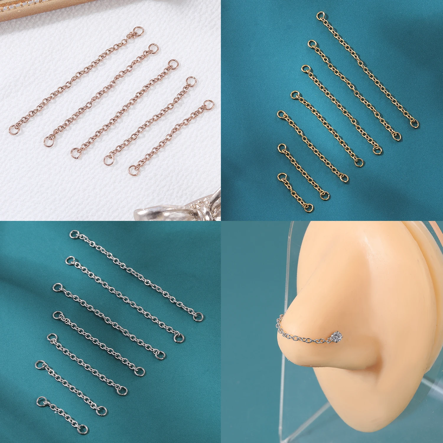 AOEDEJ 1PC Gold Farbe Nase Kette Schmuck Edelstahl Industrielle Piercing Kette Nasenloch Kette Frauen Körper Piercing Schmuck – Detail 3