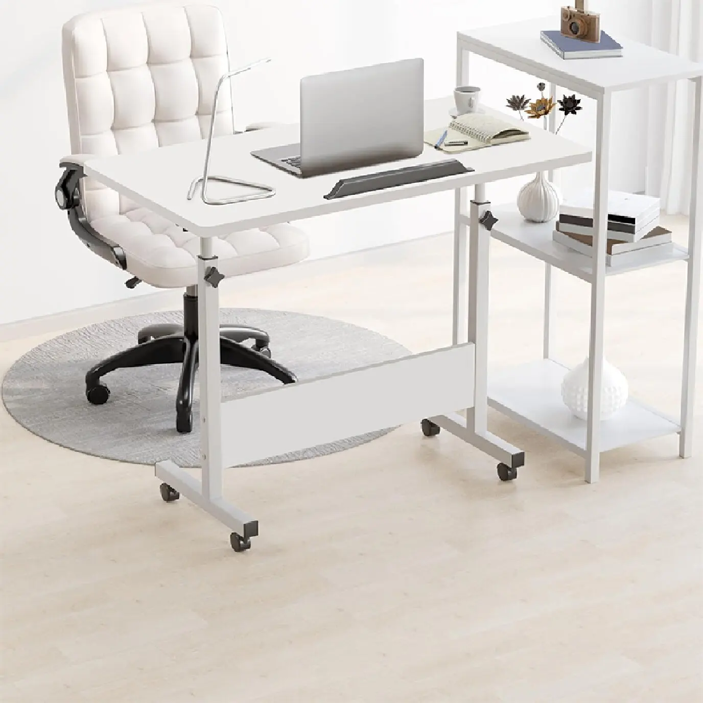 Rolling Desk Adjustable Height,Rolling Computer Cart,Portable Laptop Desk,Small Adjustable Home Office Desk,Rolling Laptop Desk image 3