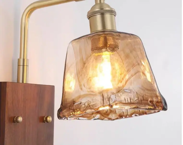 

Japan Style Wood Sconce Vintage Copper Retro Glass Wall Lamp Hotel Cafe Bar Living Dinning Bedroom Bistro Lighting