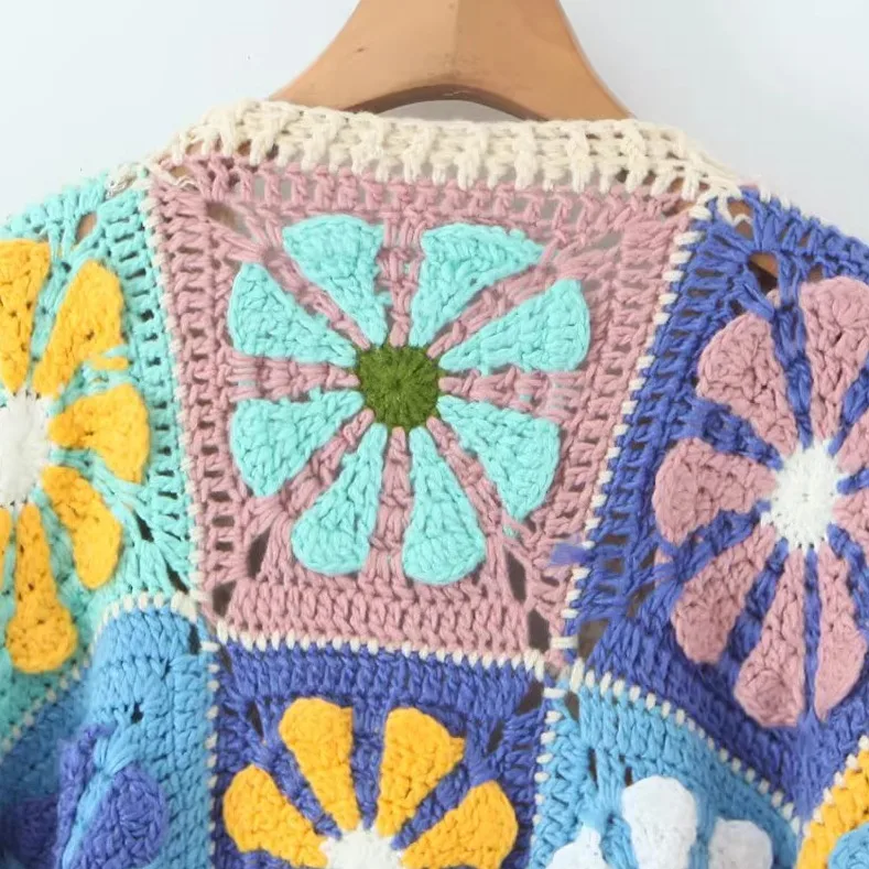 TIYIHAILEY Strickmantel für Damen, handgefertigt, Frühling und Herbst, Oberbekleidung, volle Ärmel, Blumen-Strickjacke, 2025, neuer lockerer Kurzmantelpullover