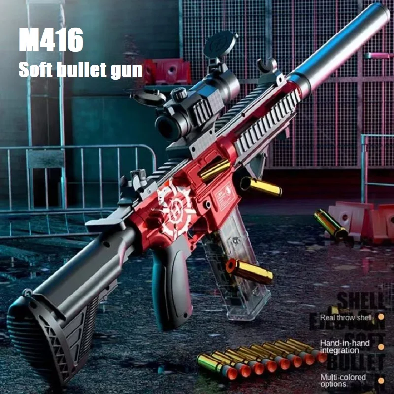 M416 Airsoft Weapons Pneumatic Toy Rifle Toy Gun Soft Bullet Shell Ejecting Electric Manual in 1 Double Clips for Adult Boy Game