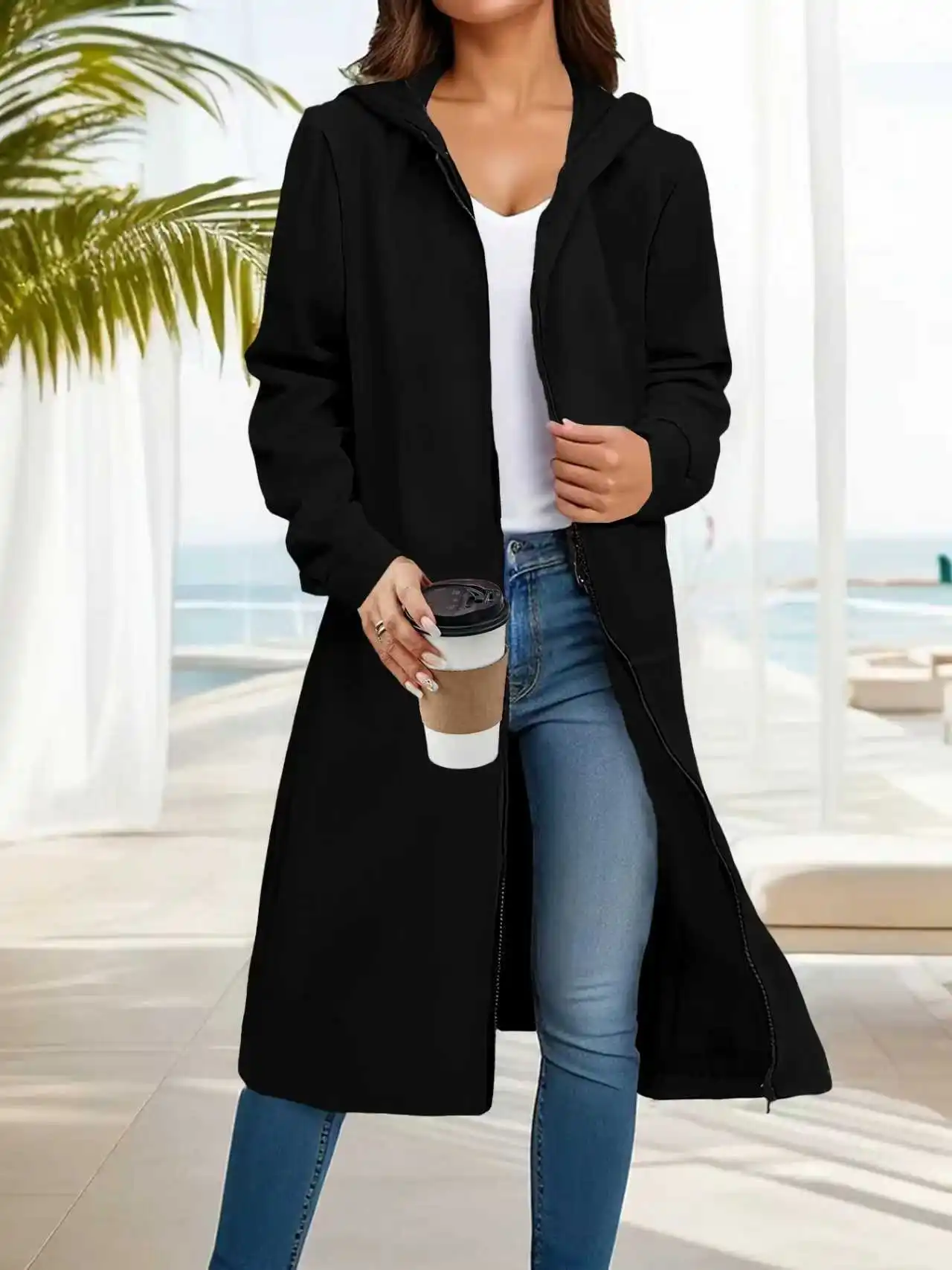 

Autumn and winter fashion, elegance, simplicity, comfort, versatility, slimming effect, hooded women's coat, casual commuting