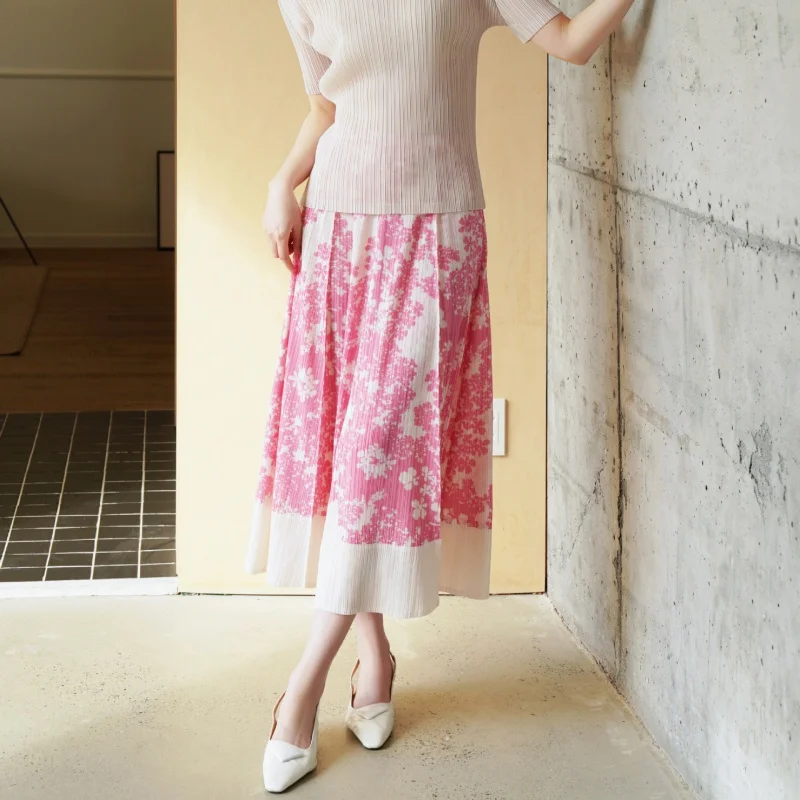 

MIYAKE Pleated Style Spring New Miyake Pleated Countryside Fragrant Wind Leisure Fashion High Grade Printed Skirt [5367]