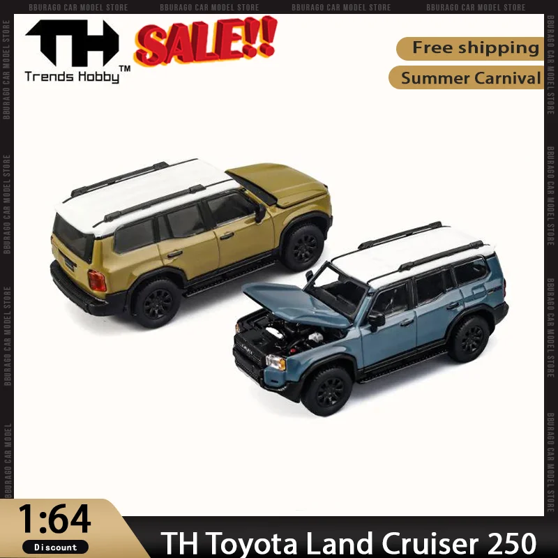 

TH 1/64 Toyota Land Cruiser 250 Стиль Игрушечная модель из сплава # 088 # 089, бежево-синяя версия, литая под давлением внедорожник, коллекция внедорожников, подарок