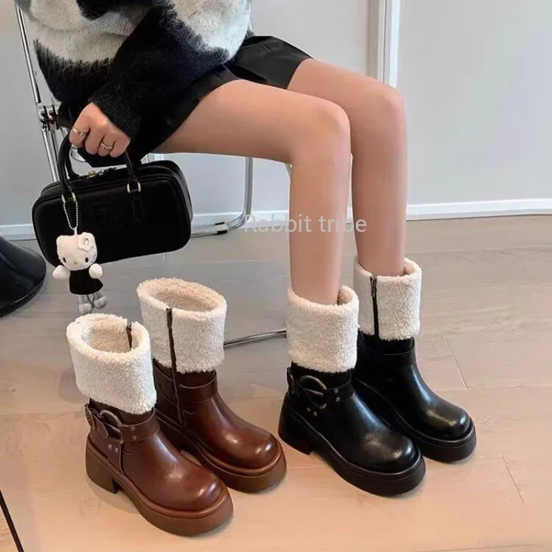 Sepatu bot pendek mewah untuk wanita, sepatu bot pendek mewah, sepatu bot salju hangat, sepatu flat Chelsea, sepatu bot semata kaki modis kasual untuk wanita