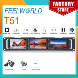 Feelworld  Rack Mount Monitor T51 Triple 5 Inch 2RU LCD 3G-SDI HDMI Input Output Broadcast Level Quality Monitor