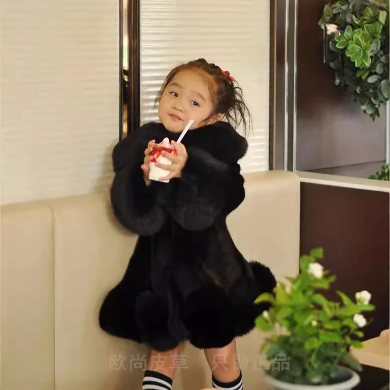 Autumn Winter 2024 New Children Faux Fur Coat Girls Korean Imitation Mink Fox Fur Thickened Warm Coat