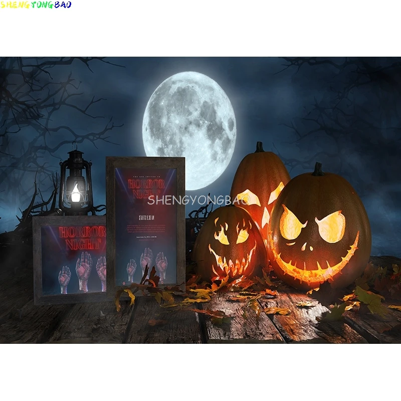 خلفية قلعة حجر القبر للهالوين ، فانوس ، صورة قمر ، تصوير فوتوغرافي ، مستلزمات استوديو الصور ، خلفية اليقطين #3