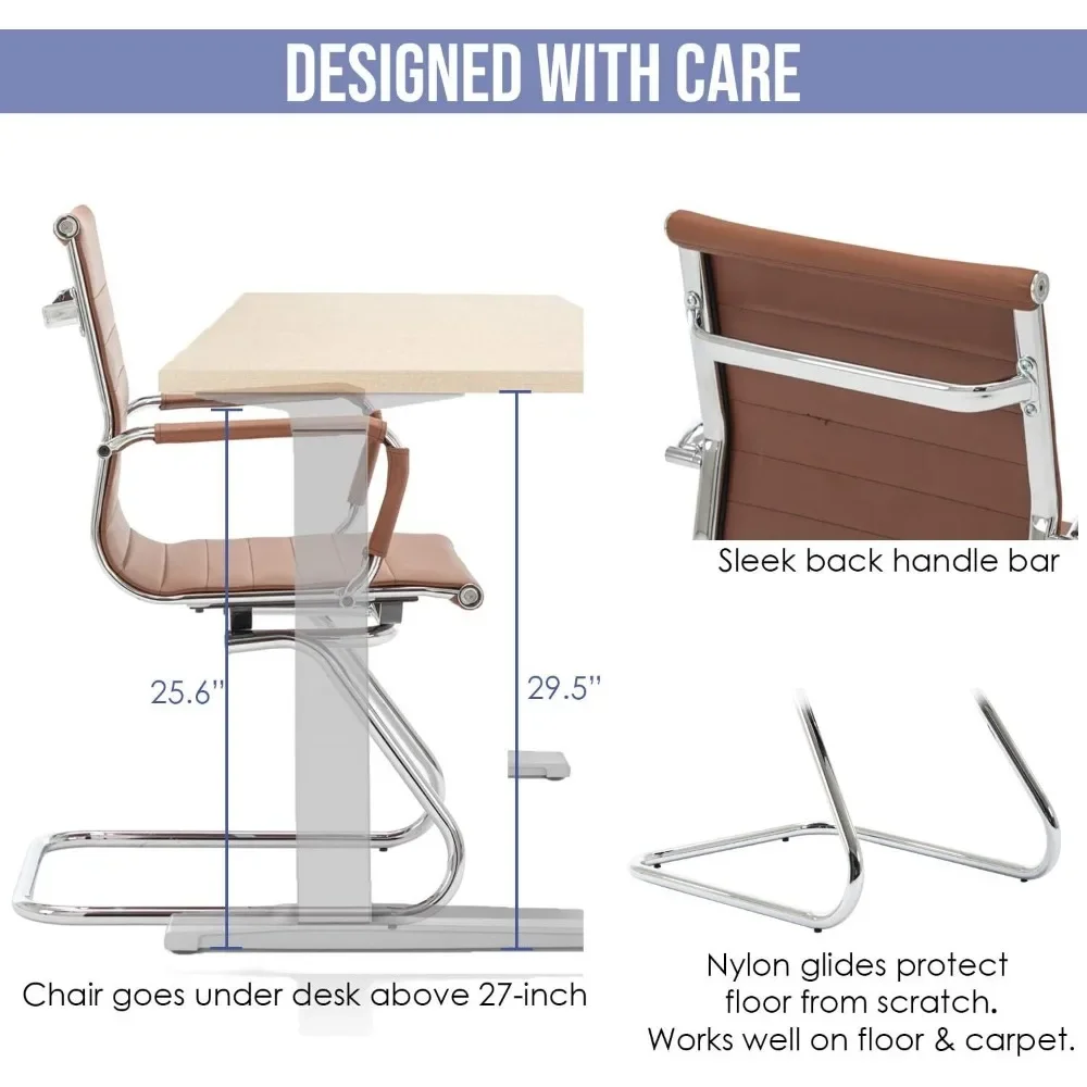 Office Guest Chairs & Reception Chairs, Leather Waiting Room Chairs Mid Back  with Sled Base , Coffee (6 Pack)