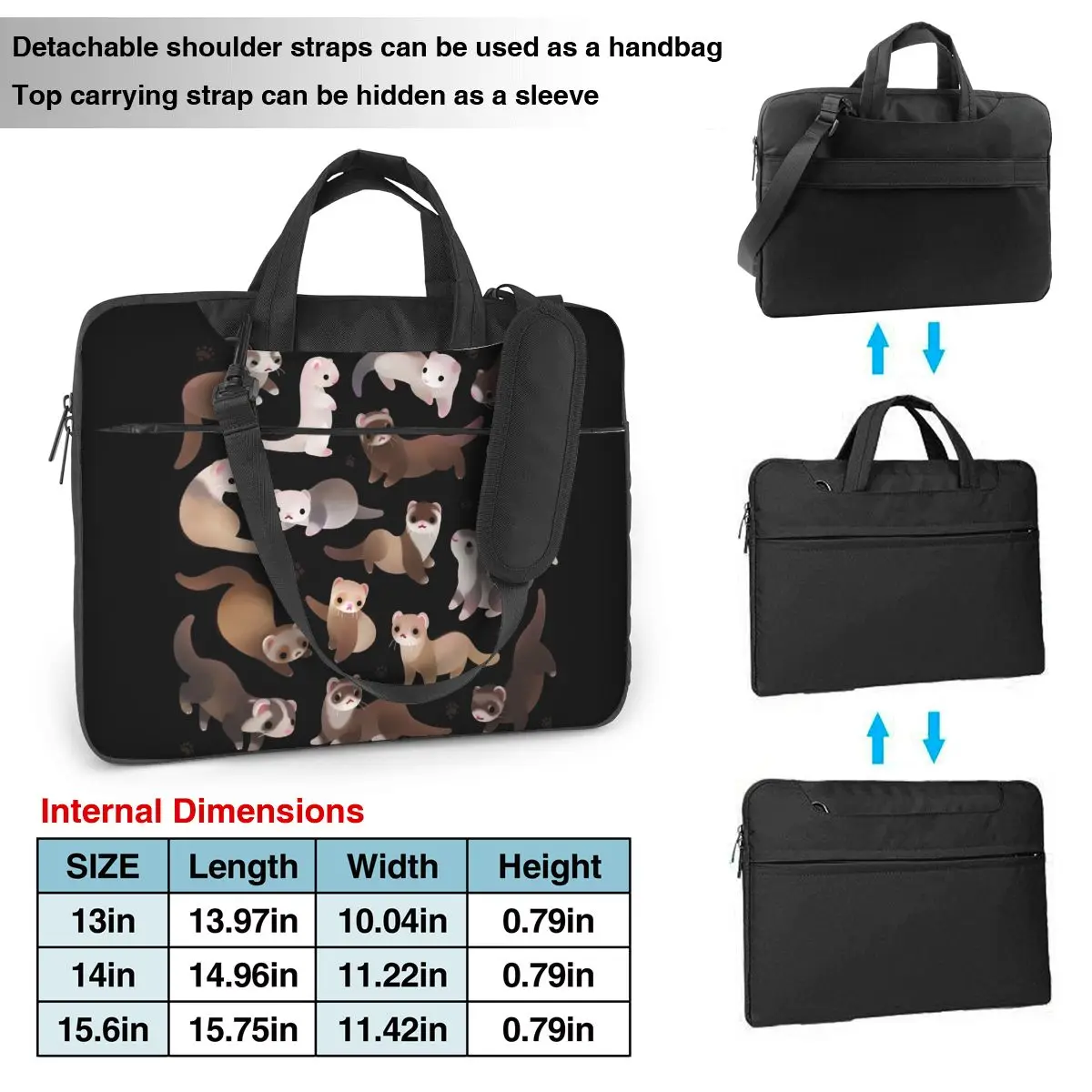 Ferret - Dark Laptop Bag Shockproof Case Computer Bag 13 14 15.6 Inch Crossbody Laptop Pouch For Macbook Pro Air