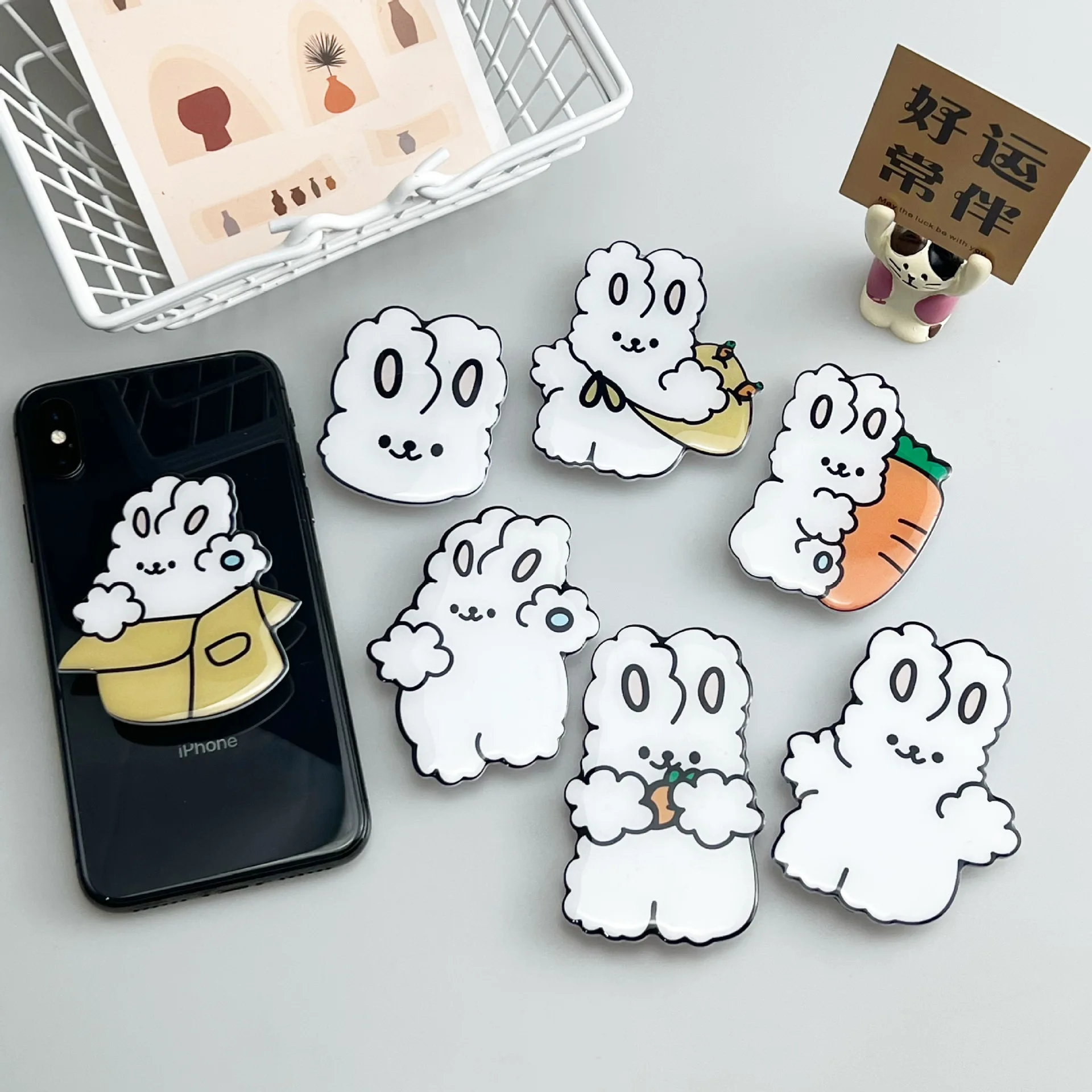 Lovely Rabbit Cell Phone Holder Cute Expanding Stand and Grip Air Cushion Bracket Back Sticker Telescopic Bracket Desktop