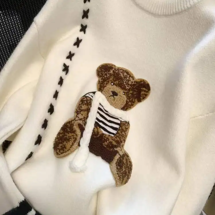 Autumn Winter New Teddy Bear Pullover Versatile Long Sleeve Sweater Knit Sweater Women\'s Korean Lazy Style Anti-aging Top Trend