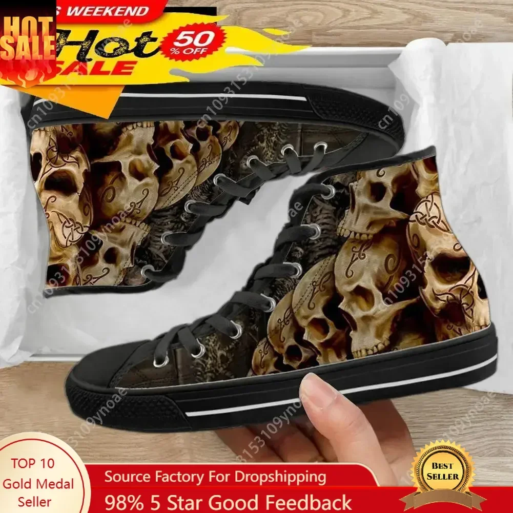 

Classic High Top Canvas Shoes for Men's Punk Skull Brand Design Casual Light Vulcanized Sneakers Zapatillas Hombre