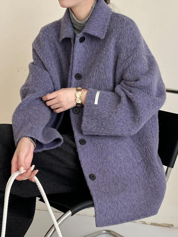 ZMEENNA Stilvolle Jacke aus Wollmischung für Damen mit Kragen und Manschetten, lässige Langarm-Oberbekleidung, Vordertaschen ZM4084