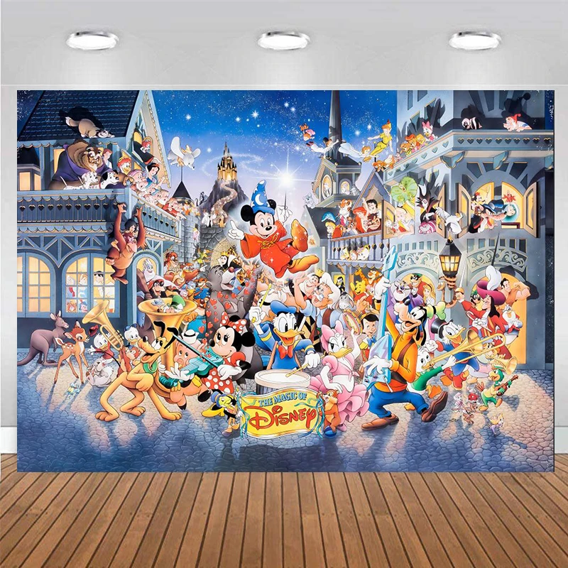 Magician Mickey Mouse Backdrop Happy Birthday Minnie and Friends Party Decoration Banner Photography Background for Cake Smash