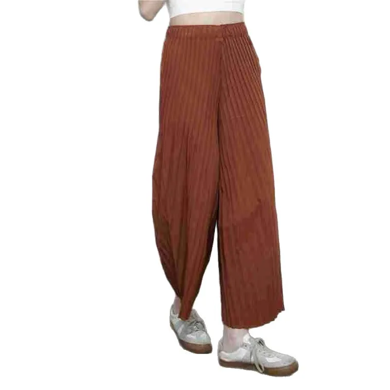 Miyake Pleated 2025 New Spring Draping Design Temperament Large Size Women Loose Slim Pleated Casual Wide-legged Trousers