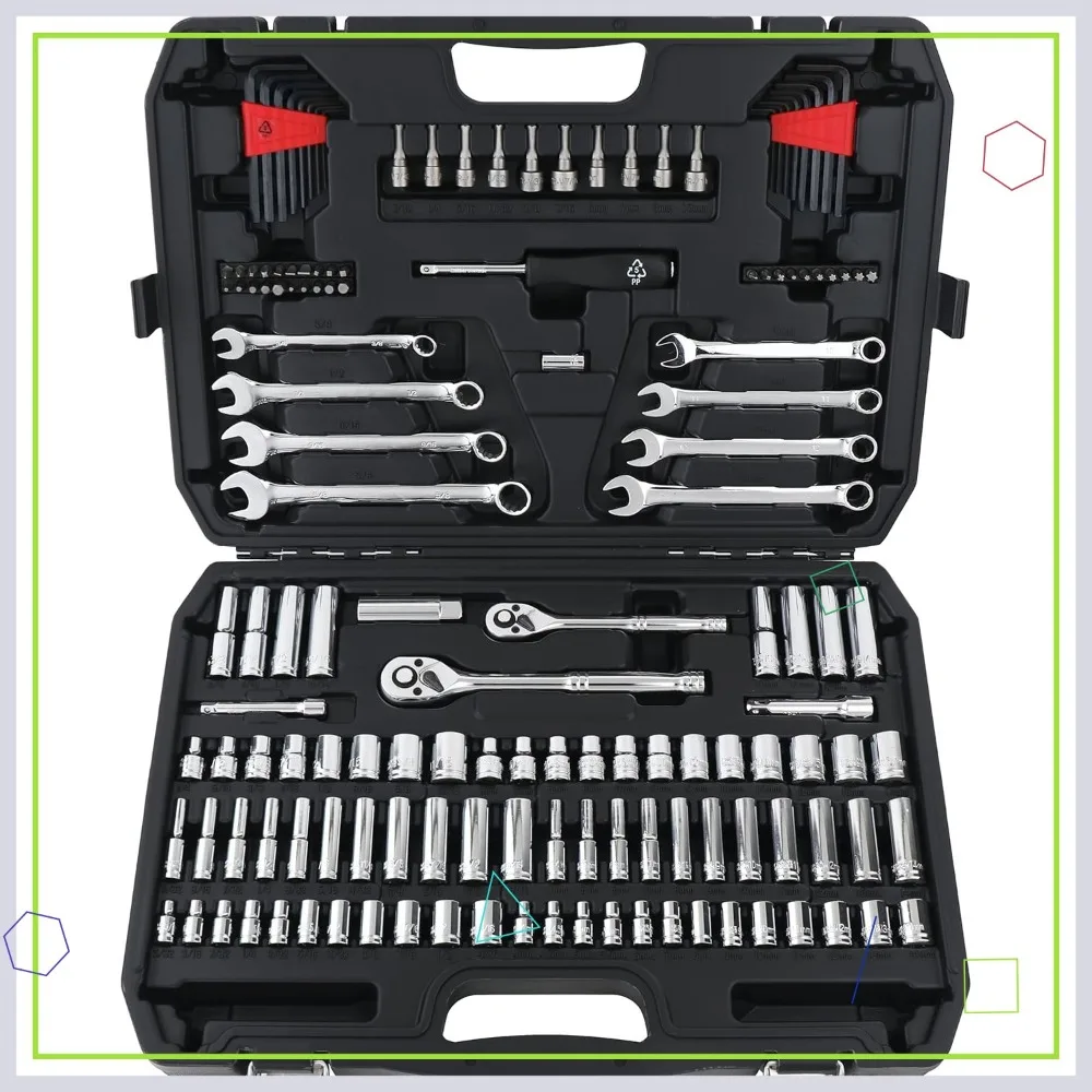 

Professional Mechanic's Socket Tool Set with Case, Metric Sizes, 145-Piece for DIY and Auto Repair
