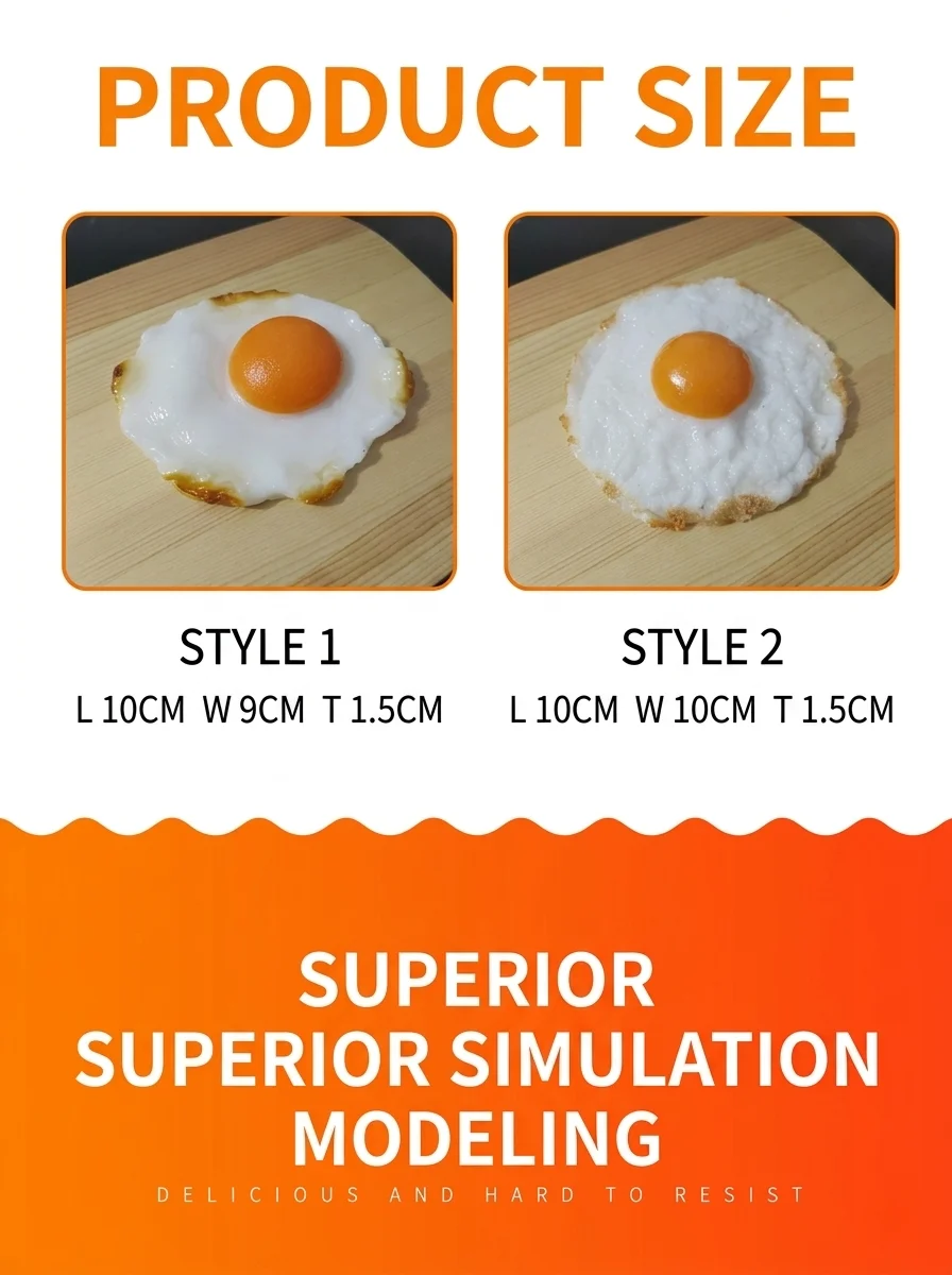 Simuliertes Spiegelei-Modell, Künstliches Lebensmittel-Spielzeug, Sunny-Side-Up-Ei-Requisite für die Präsentation und Dekoration in westlichen Restaurants – Detail 2