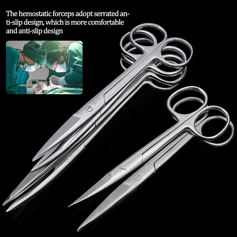 Stainless Steel Veterinary Surgical Scissors, Vet Medical 14Cm 16Cm 18Cm Straight Curved Tip Scissors Pet Animals Surgical Tool