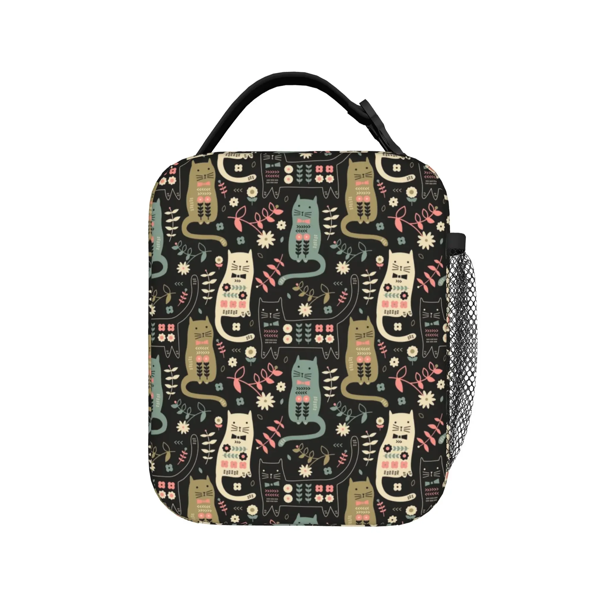 Cat Folk Graphic Lunch Bag For Men Leaf Critter Animal Custom Lunch Box Leisure Office Cooler Bag Portable Thermal Lunch Bags