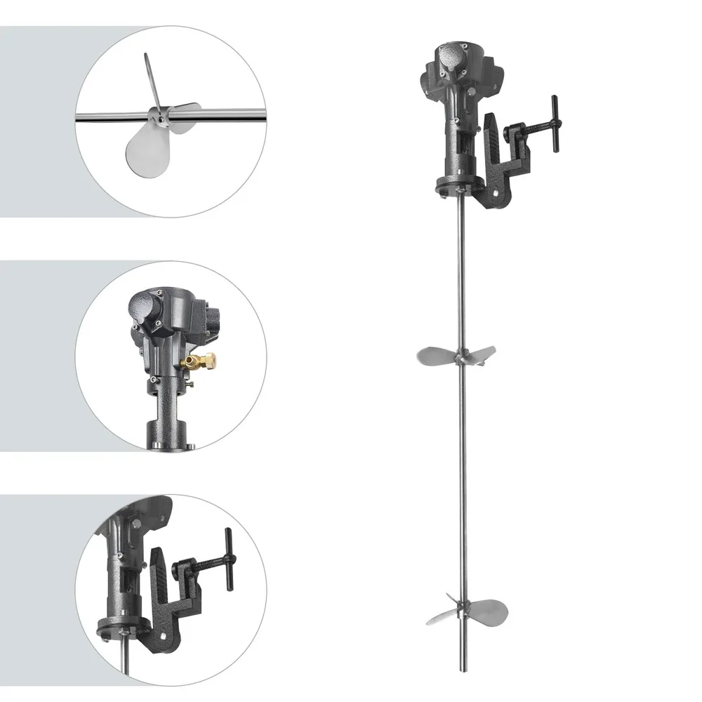 1/2HP Pneumatic Mixer Horizontal Plate Rung Dope 190L / 50gal Stainless Steel Tank Barrel Power Tool 50-2000RPM Highly Efficient