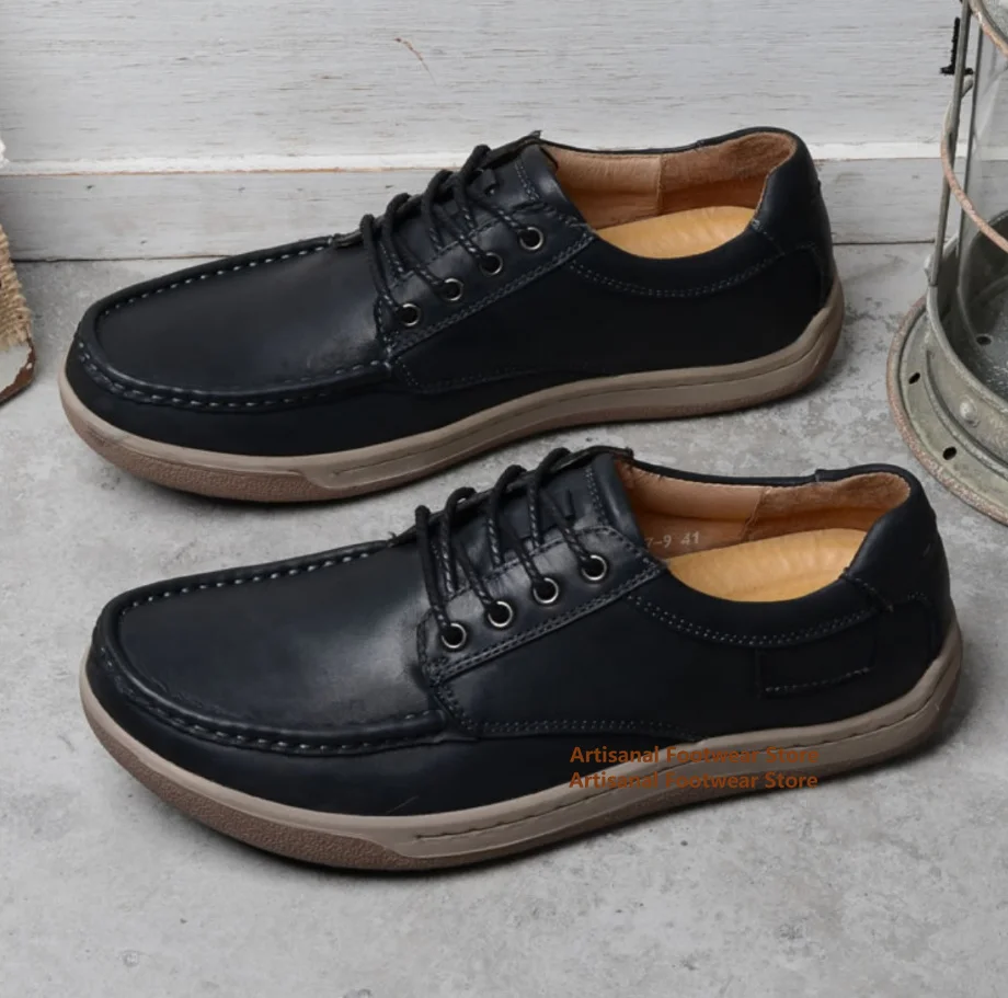 Men's Board Shoes Black/brown/coffee Round Toe Lace Up Casual Shoes British Style Trendy Handmade Men's Leather Shoes