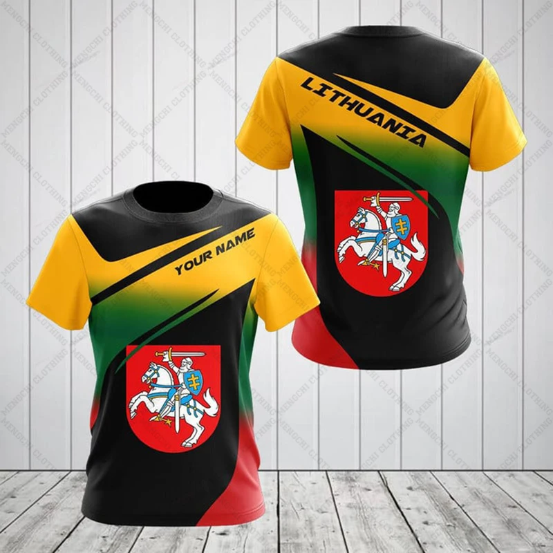 Custom Summer Casual Lithuania Shield Skull Graphic T-shirts Unisex Fashion Jersey Loose Oversized Short Sleeve Tops Streetwear