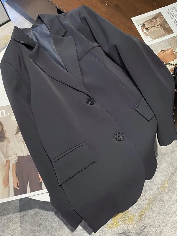 

plus Size Women's Suit Jacket Loose Fit Conceal Meat Slimming Autumn Winter Versatile Korean Style Button up Long Sleeve Coat