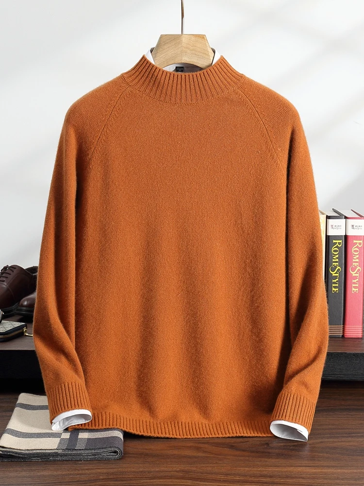 

Smart Casual Men's Sweater Pullover 100% Cashmere Autumn Winter Sweater Mock Neck Raglan Basic Pullover Business Warm Clothing