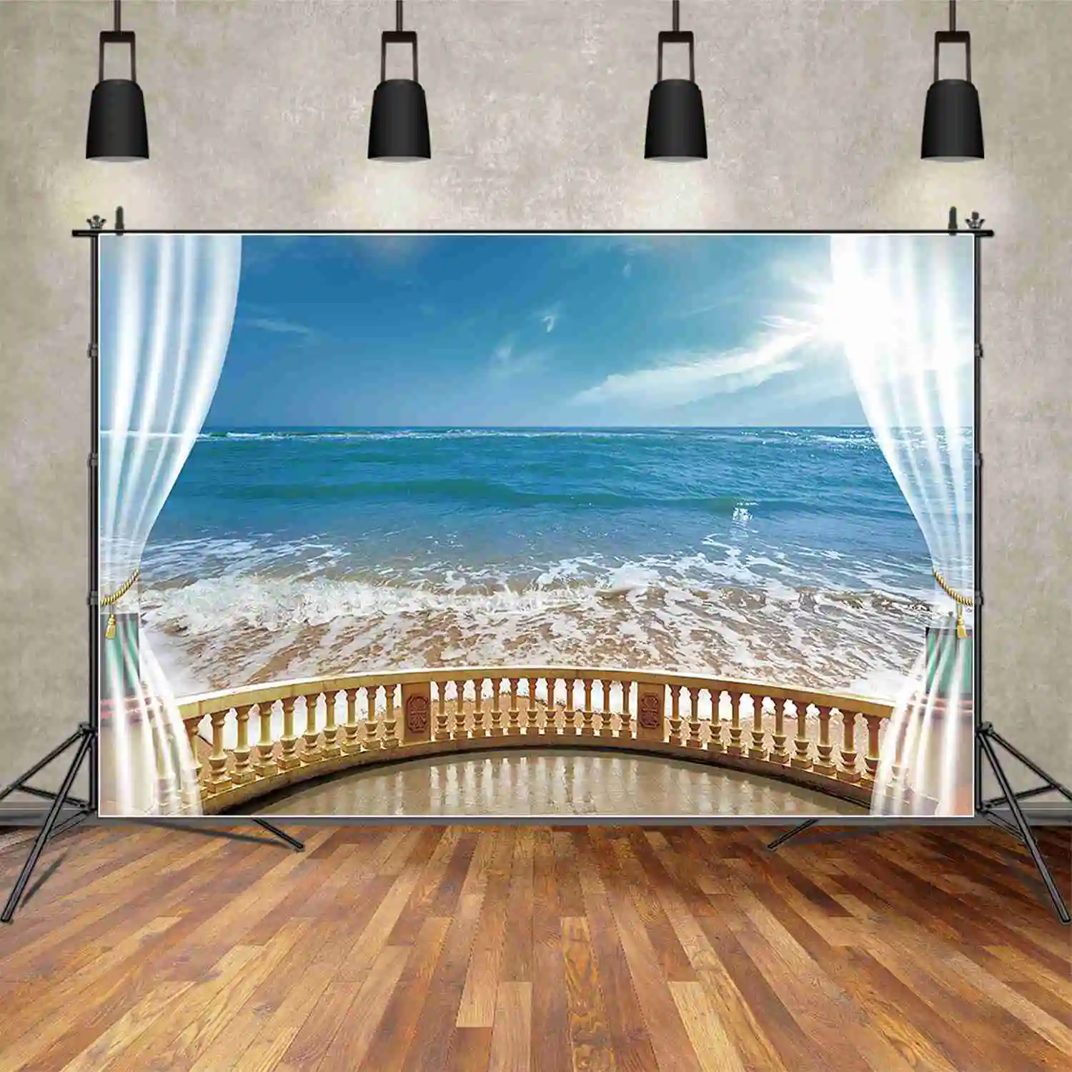 MOON.QG Tropical Sea Beach Holiday Backdrops Seaside Wave Ocean Summer Background Customized Party Decoration Photography Props