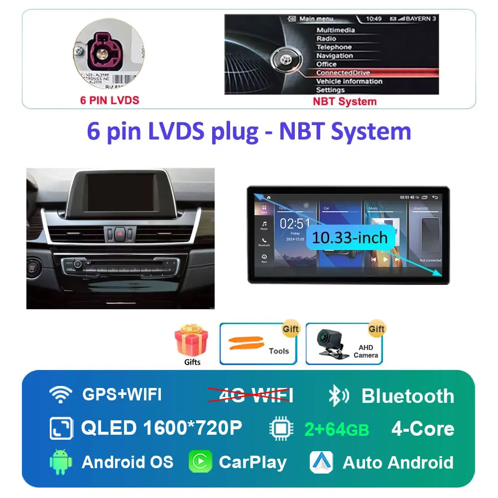 Autoradio Android 16 Multimedia Speler 4G voor BMW 2 Serie F45 F46 2014 - 2018 NBT EVO Systeem Ultradunne ScreenGPS Navigatie - afbeelding 1