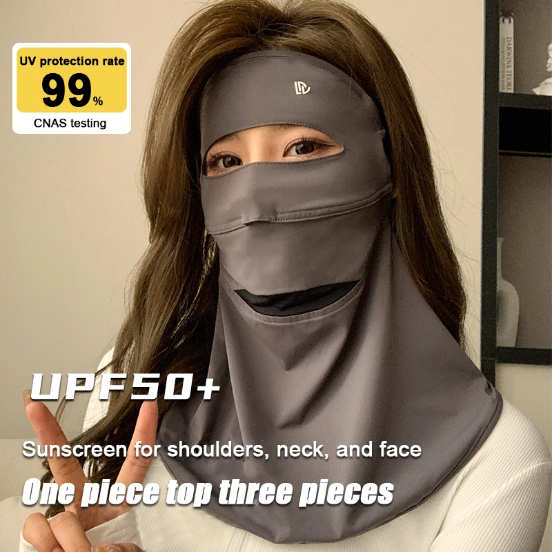 Full Face Sunscreen Mask Female Summer Anti-Ultraviolet Driving Riding Sunshade Facekini Eye Protection Ice Silk Masks