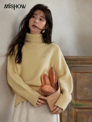 MISHOW Minimalist Sweater For Women 2024 Autumn Winter New Loose Warm Fashion Turtleneck Long Sleeve Knitted Tops MXD55Z1050