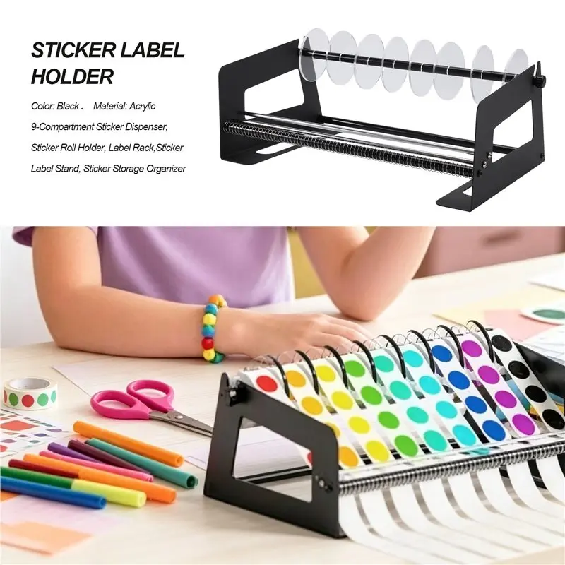 Foldable Acrylic Label Roll Dispenser,Adjustable Organizer, Desktop Roll Holder For Home Office Supplies