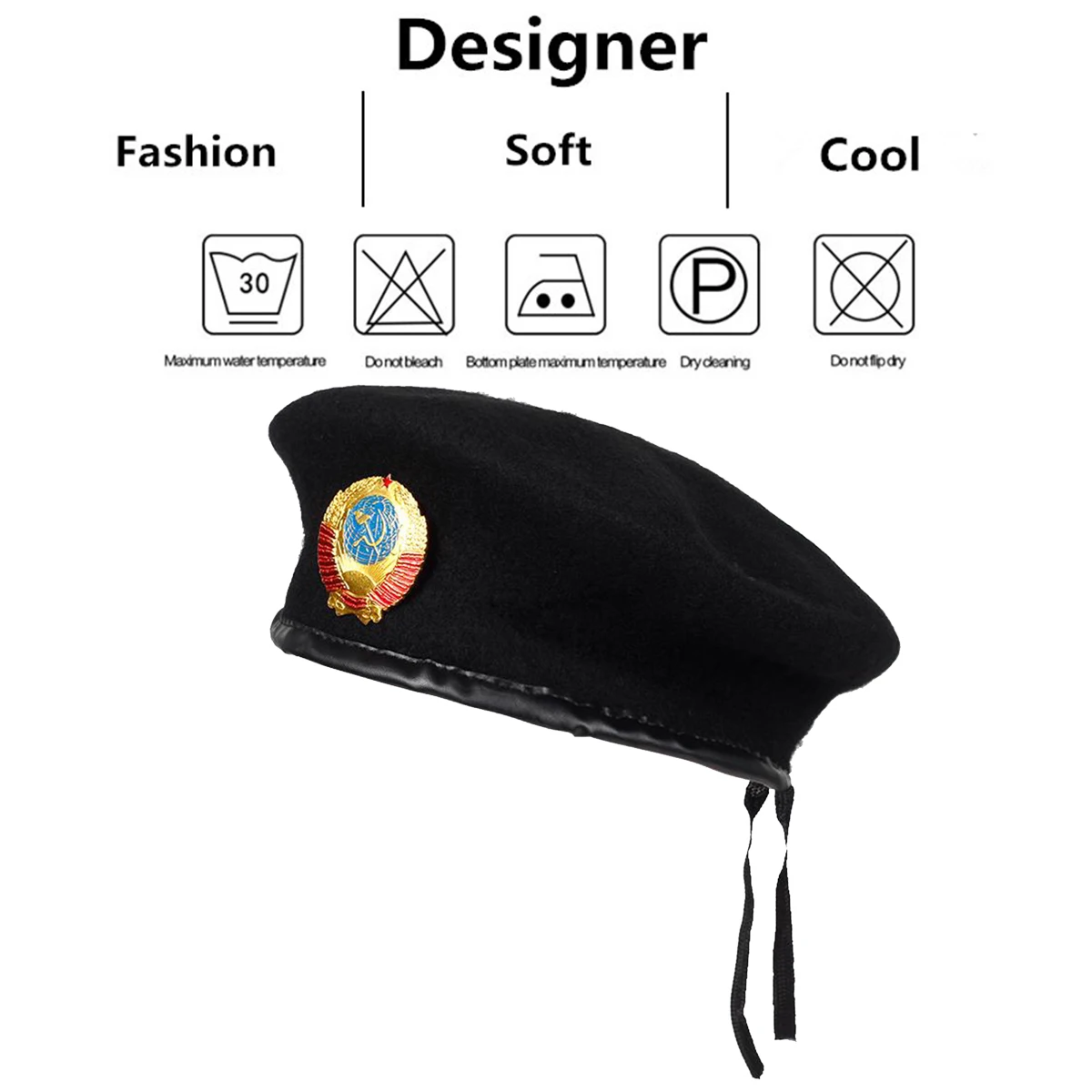 Unisex CCCP National Emblem Brooch Beret Men Women Painters Hats Autumn Winter Warm Berets Flat Caps