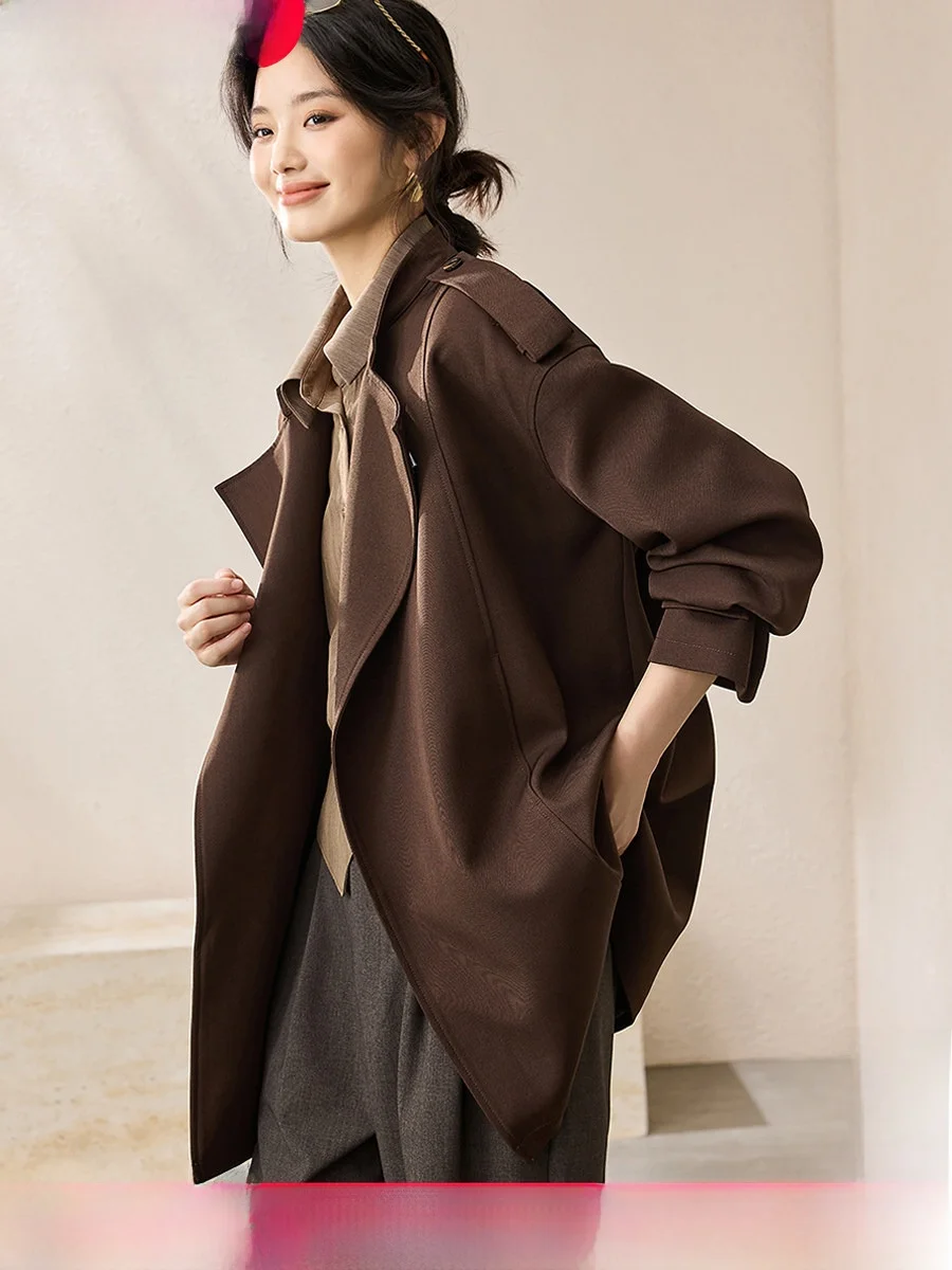 

Женская ветровка Mo Han Mei ort Jaet, осень 2023, новинка свободного кроя, ветровка с отложным воротником, водонепроницаемое пальто для поездок на работу