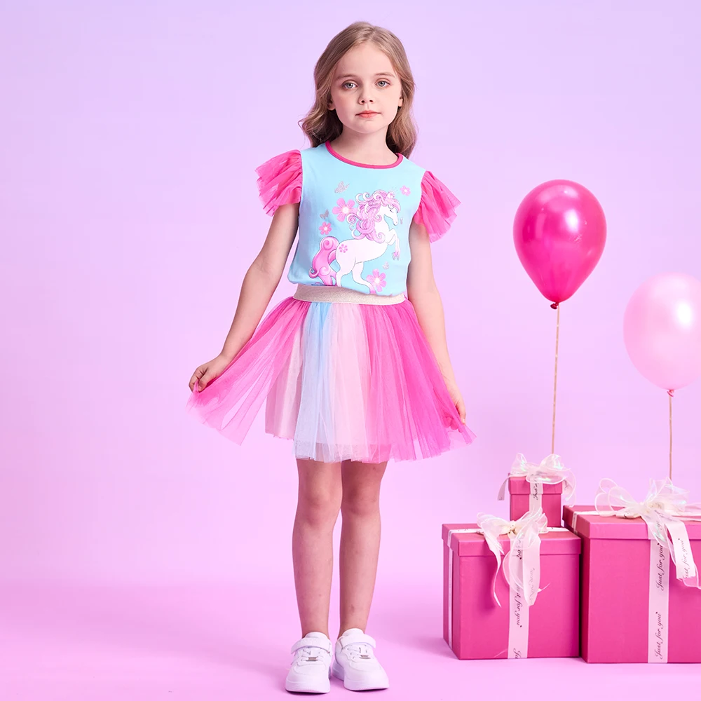DXTON Princess Mini Skirt For Girls Summer Party Clothing Patchwork Tulle Gradient Children Ballet Dancing Tutu Skirt 3-8 Years