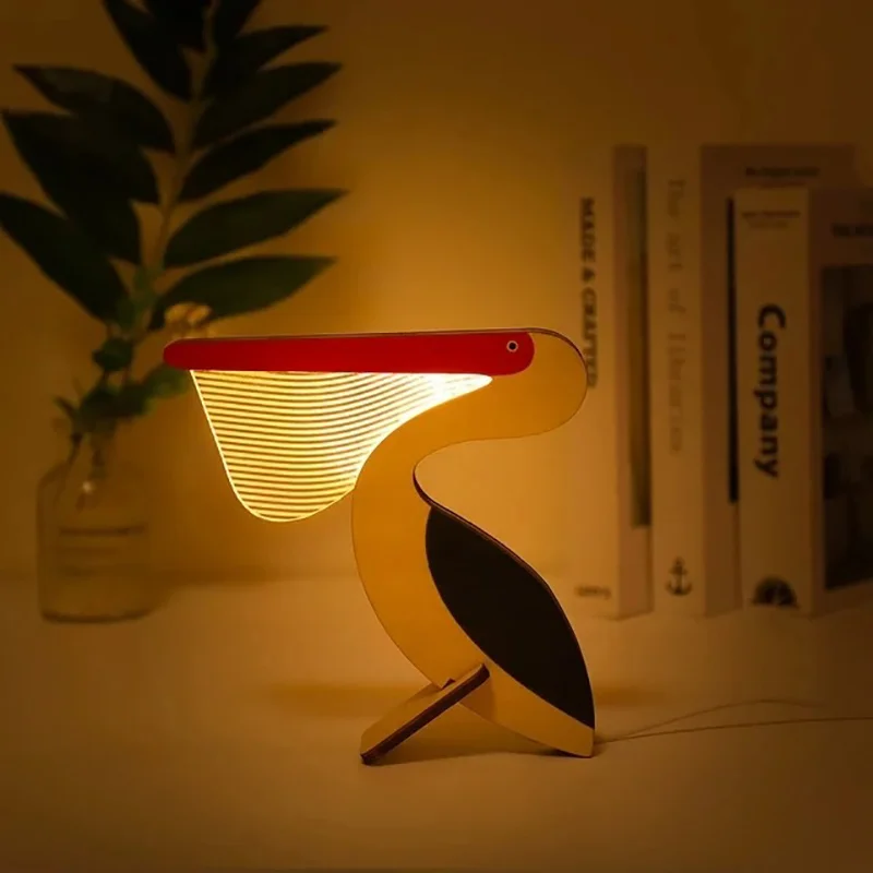 Creative Home Decorate Animal Luminous Ornaments Wood Acrylic Art Table Ornaments Pelican Sirius Whale Toucan Room Decor